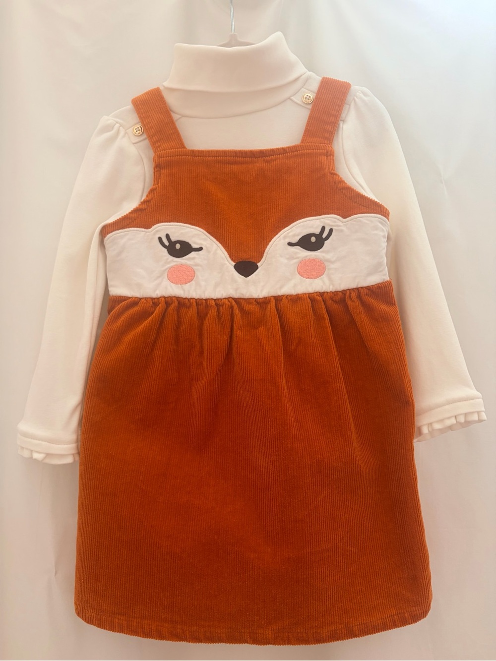 Gymboree Orange Fox Corduroy Pinafore with Cream Top